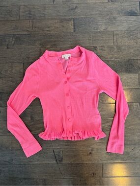 J. Crew Bright Pink Ruffle-Hem Lightweight Summer Cardigan
